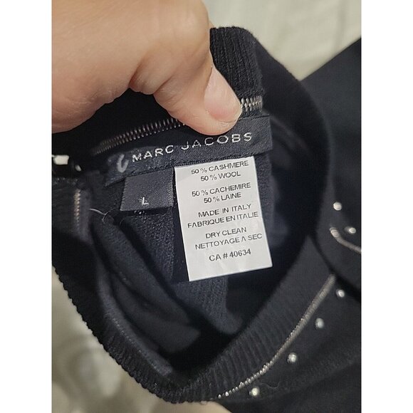 Marc Jacobs Vintage Black Studded Crew Neck Punk Alternative Cashmere Sweater - Picture 5 of 5